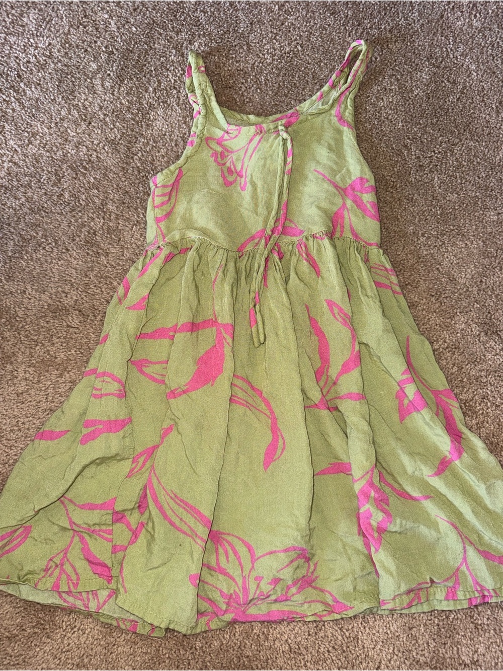 Sleeveless Green and Pink Floral Casual Dress for Girls